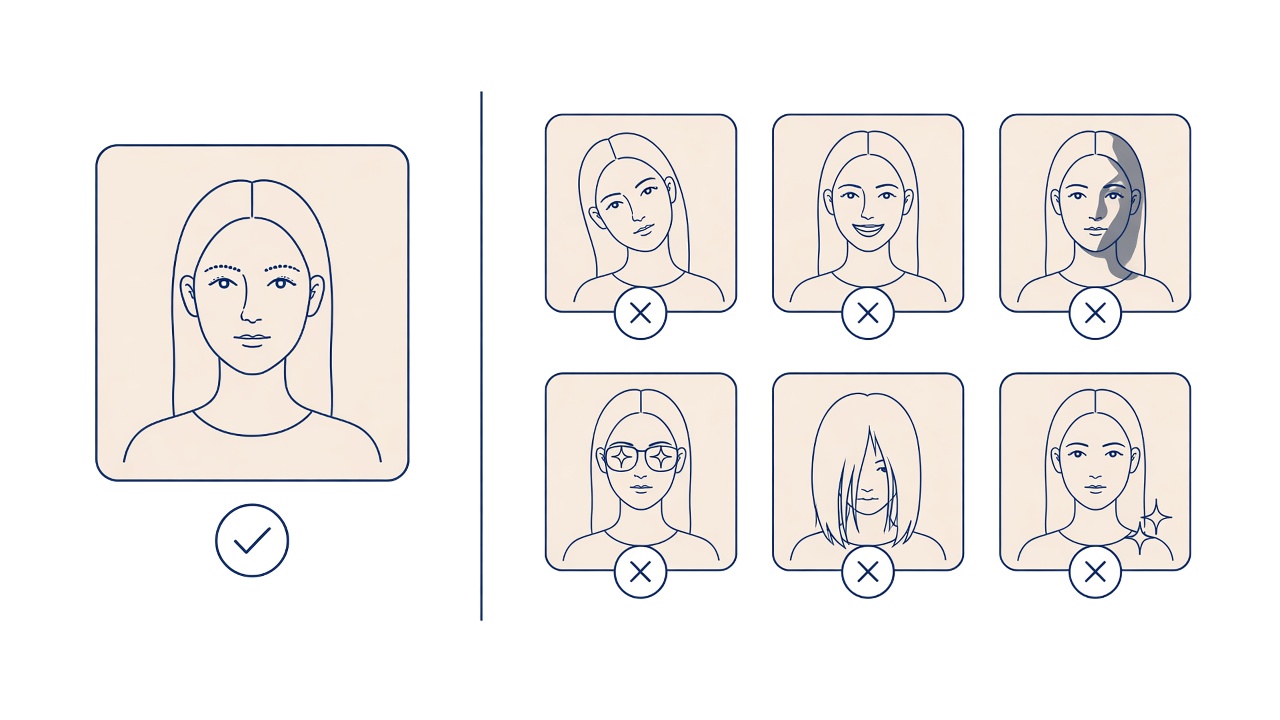 Line-art checklist before a passport photograph