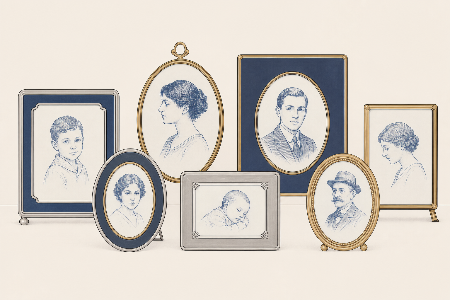 Aluminum and brass frames for porcelain photos