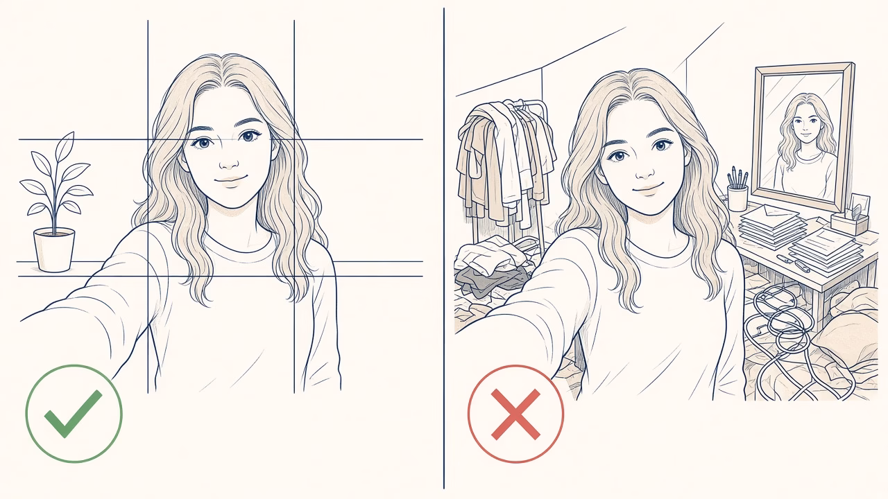 Correct and incorrect selfie background