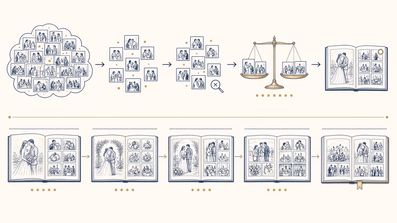 Line-art example for How Do We Choose Photos for a Wedding Album?